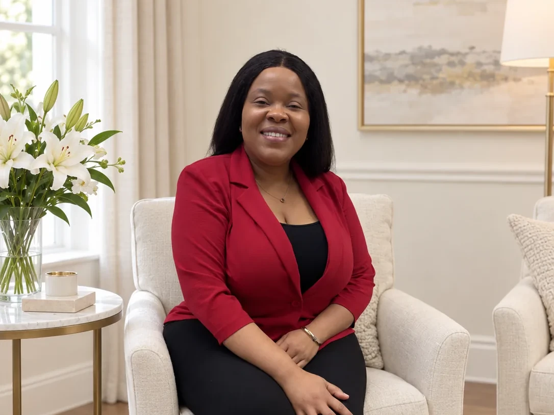 Natacha seated in a quiet room, ready for a family consultation